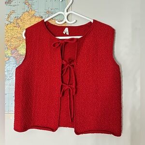 Red Knit Sleeveless Top with Ties